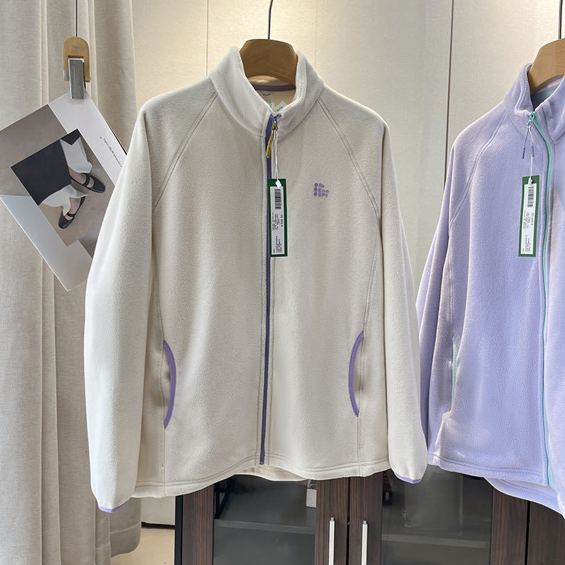 Damen Fleecejacke Weich Hochkragen Reißverschlusstaschen