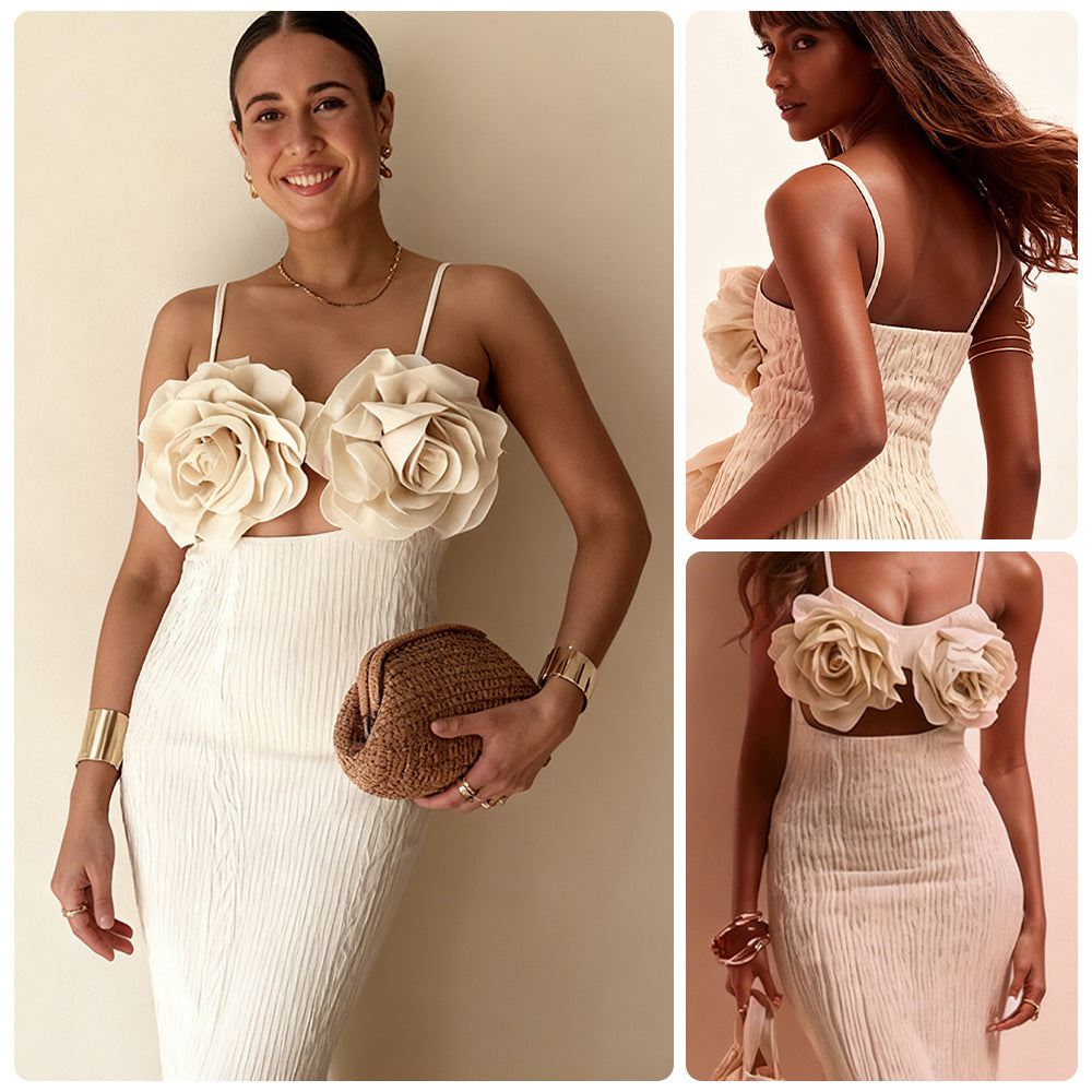 Damen Crop- Florale 3D-Blütenapplikation Eleganter Schnitt - Norvielle