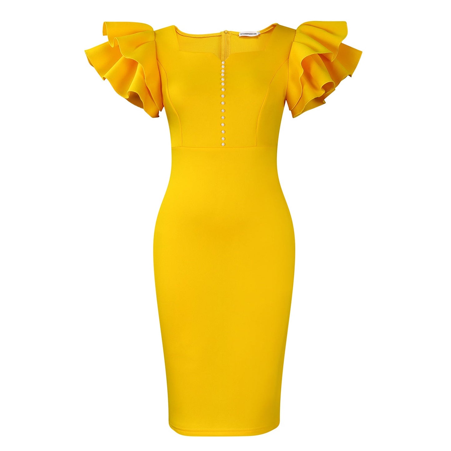 Damen Midi-Kleid Voluminöse Rüschen Perlendetails Norvielle