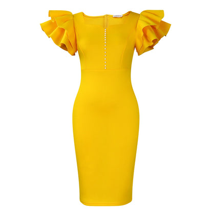 Damen Midi-Kleid Voluminöse Rüschen Perlendetails Norvielle