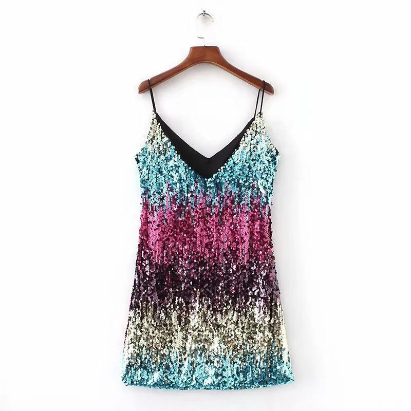 Damen Minikleid Glitzernd Spaghettiträger Norvielle