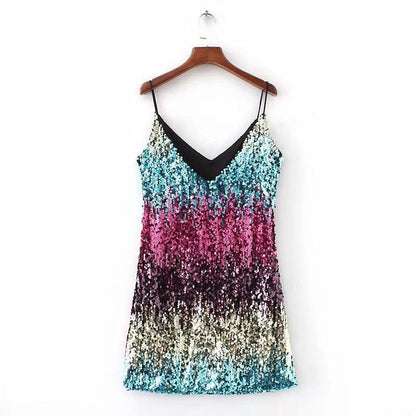 Damen Minikleid Glitzernd Spaghettiträger Norvielle