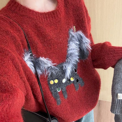 Damen Pullover Kuschelig Tierapplikation Norvielle - Norvielle
