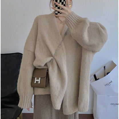 Damen Oversized Pullover V-Ausschnitt Langer Ärmel Norvielle