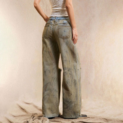 Damen Weite Jeanshose Distressed Details