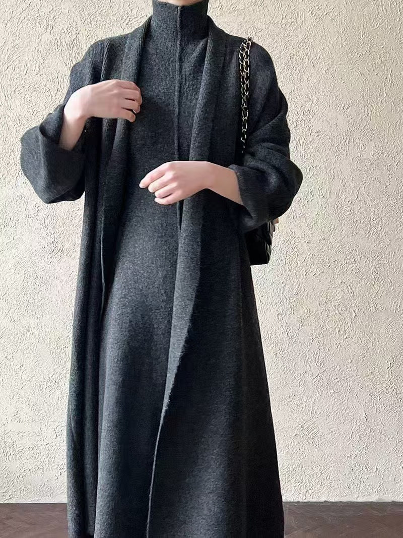 Damen Maxikleid Hochkragen Überschnittene Ärmel Norvielle
