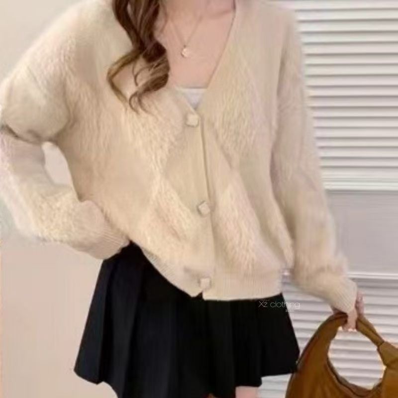Damen Strickjacke Flauschig mit Knöpfen Norvielle