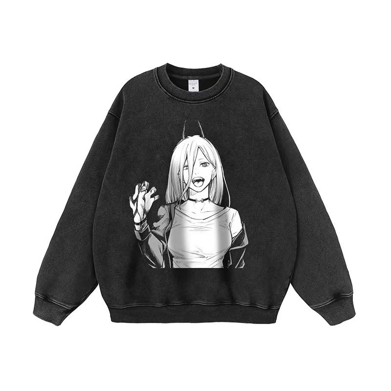 Damen Sweatshirt Anime-Motiv Baumwolle Lässig Grau
