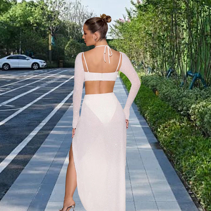Damen Maxikleid mit schimmernden Details und Seitenschlitz Norvielle