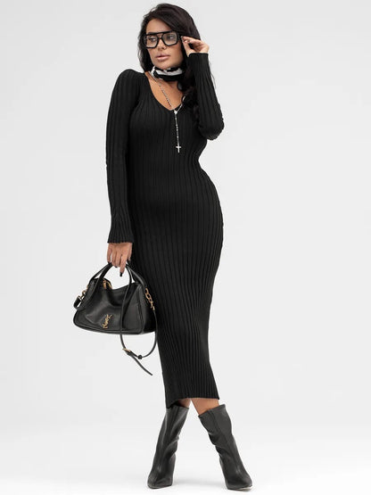 Damen Strickkleid V-Ausschnitt Elegantes Design