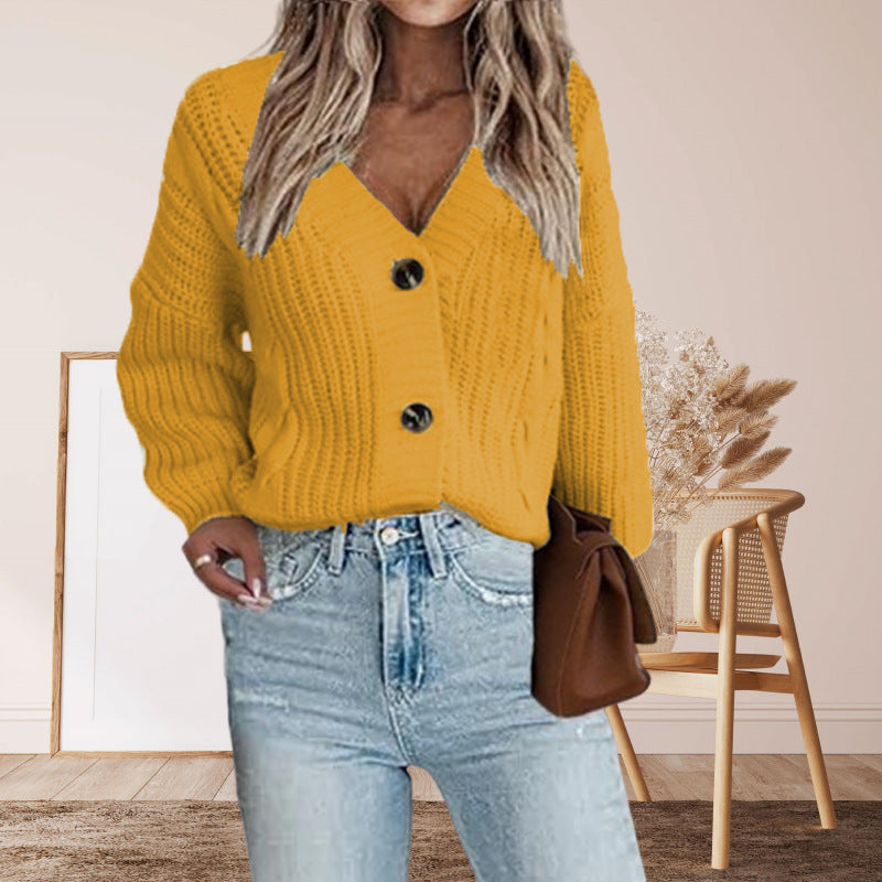 Damen Cardigan Grobstrick Voluminöse Ärmel Beige
