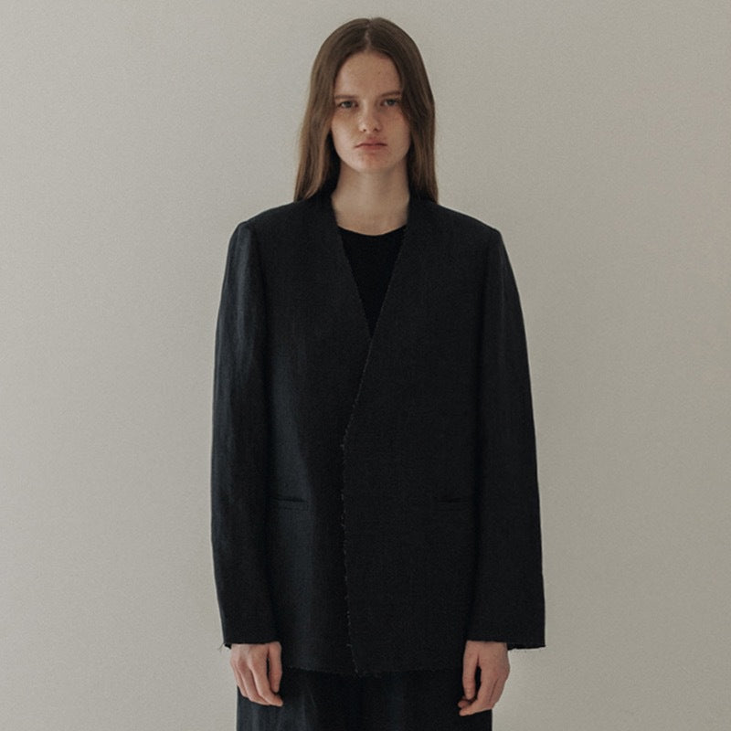 Damen Leinenblazer Lässig Ohne Verschluss Beige
