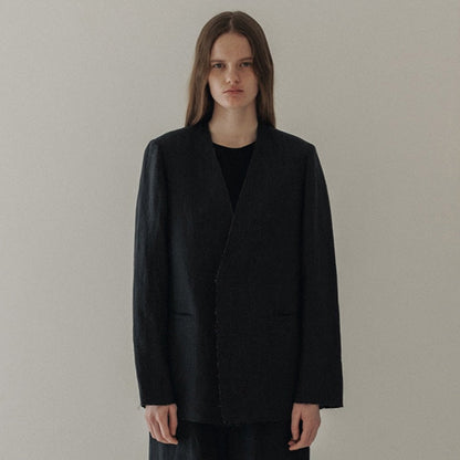 Damen Leinenblazer Lässig Ohne Verschluss Beige