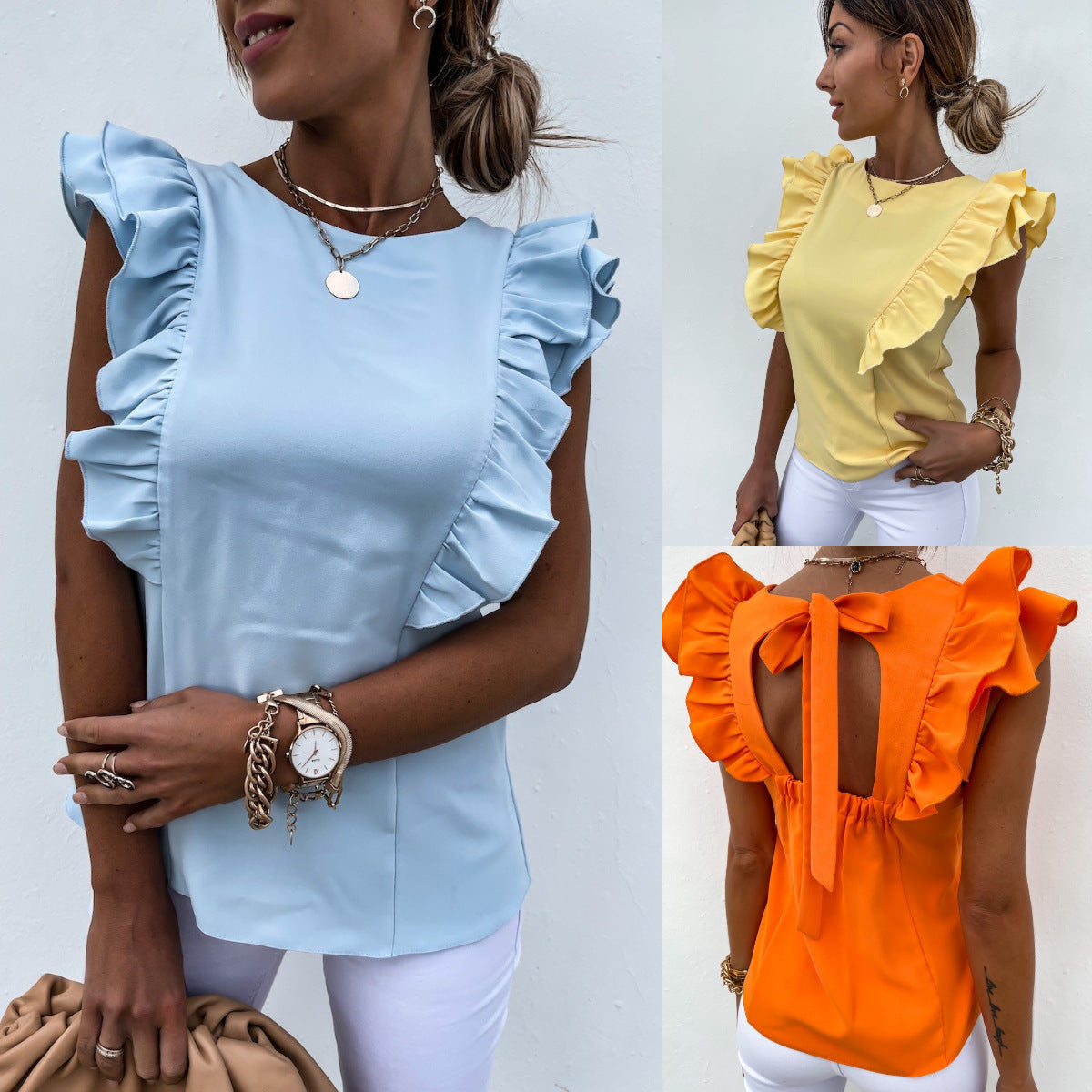 Damen Bluse Rüschenärmel Elegante Bluse - Norvielle
