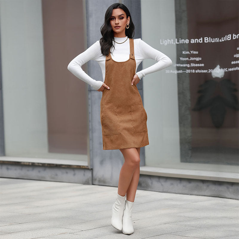 Damen Latzkleid mit Taschen und verstellbaren Trägern Norvielle