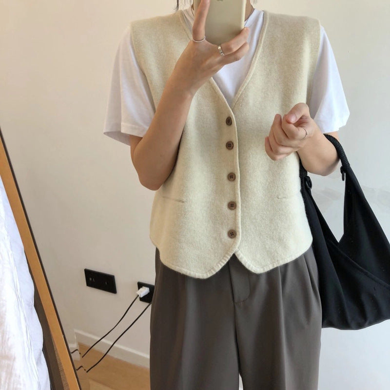Damen Strickweste Feines Material Elegante Knopfleiste