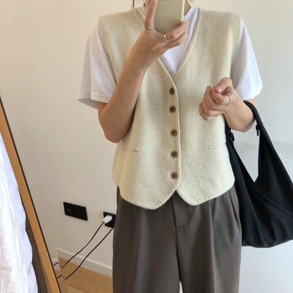 Damen Strickweste Feines Material Elegante Knopfleiste