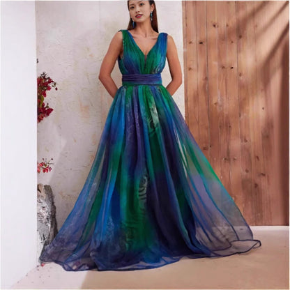 Damen Abendkleid Tüll V-Ausschnitt