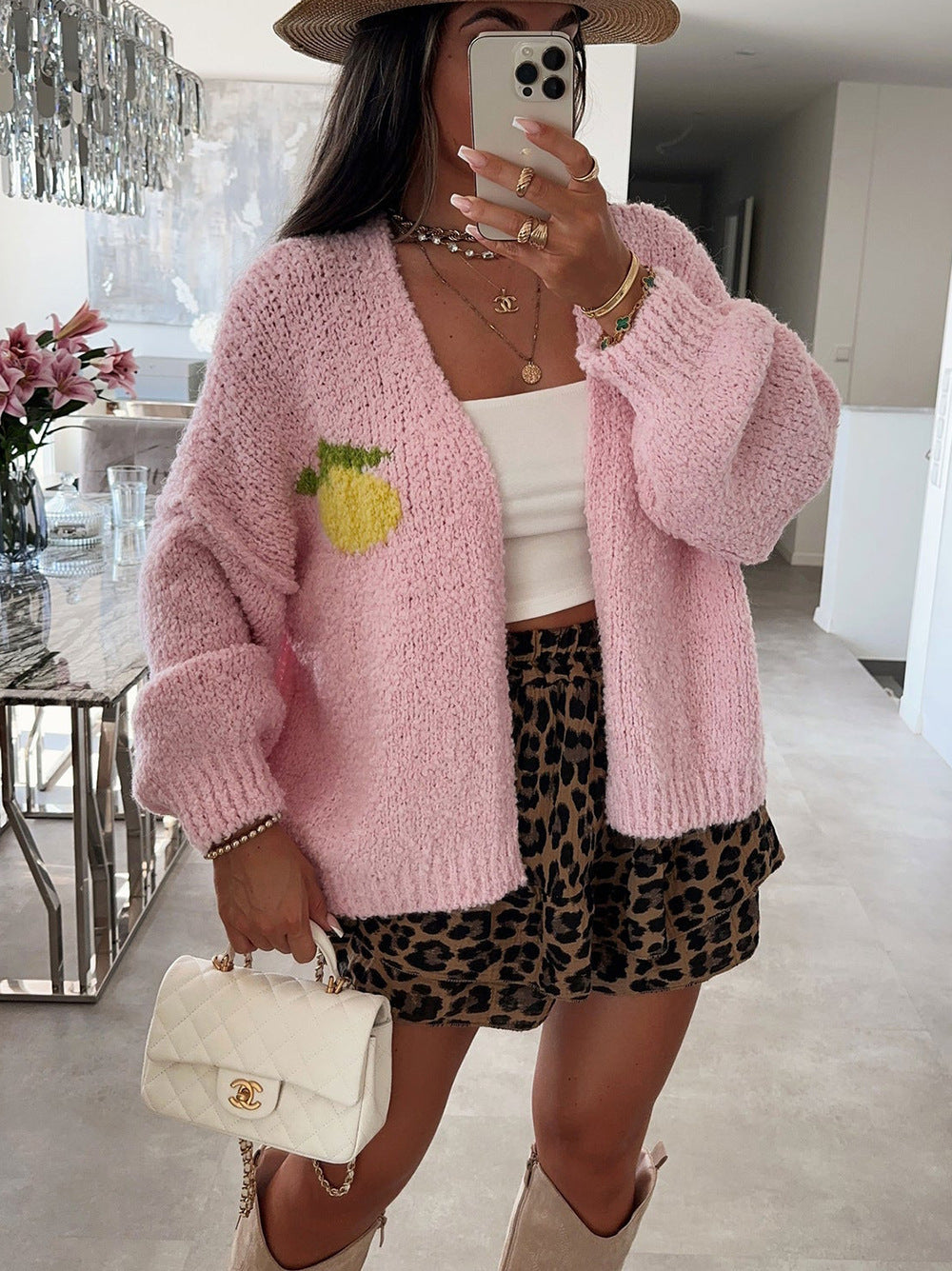 Damen Strickjacke Oversized Obstdesign Norvielle