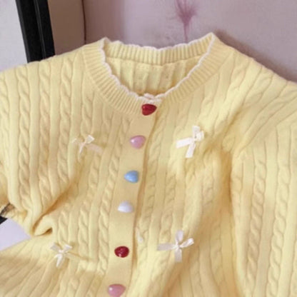 Damen Grobstrick-Cardigan mit Knöpfen und Schleifen Norvielle