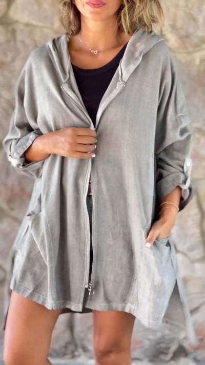 Damen Übergangsjacke mit Kapuze und Taschen Hochwertig Norvielle