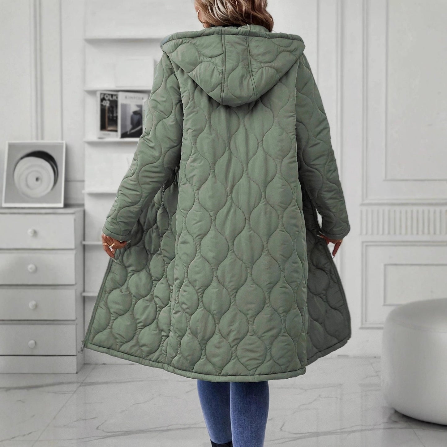 Damen Kapuzenjacke Norvielle Elegante Steppung Langer Ärmel