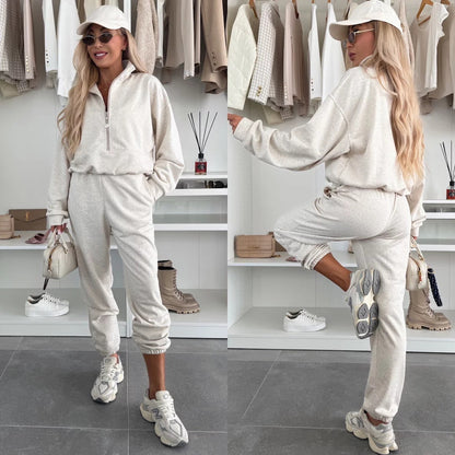 Damen Sportliches Loungewear-Set mit Stehkragen und Reißverschlusshose