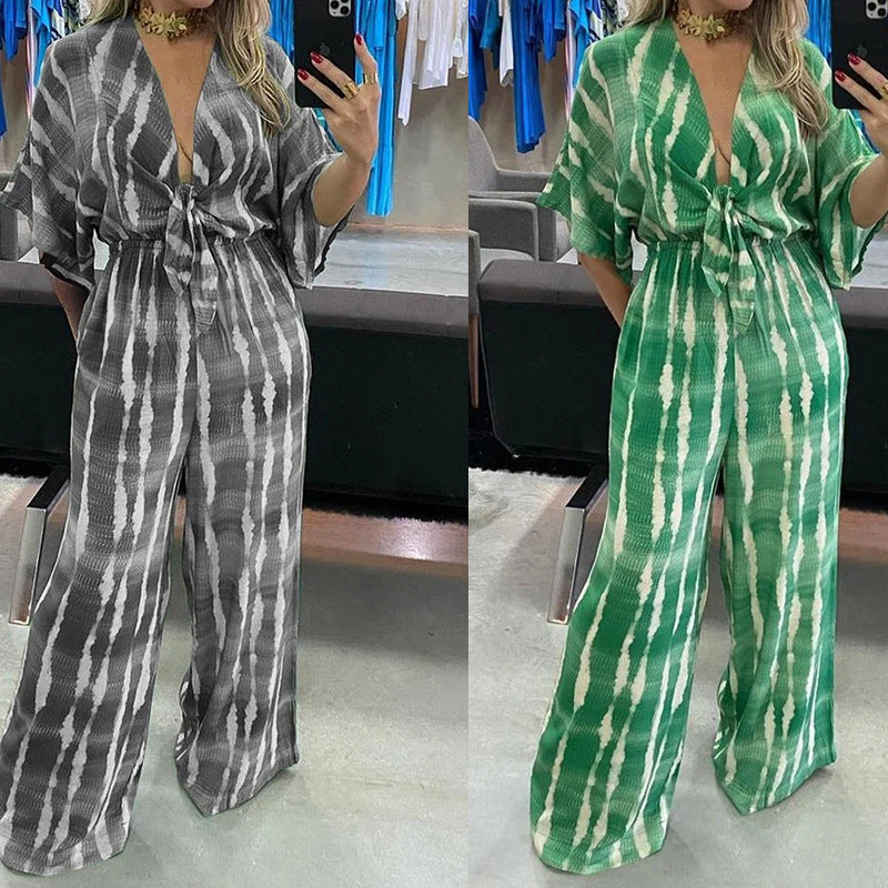 Damen Jumpsuit Kimono-Ärmel Taillen-Gürtel
