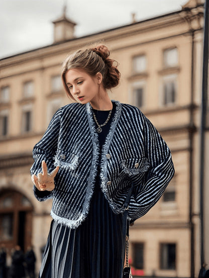 Damen Strickjacke Dekorativ Französische Knöpfe Französig