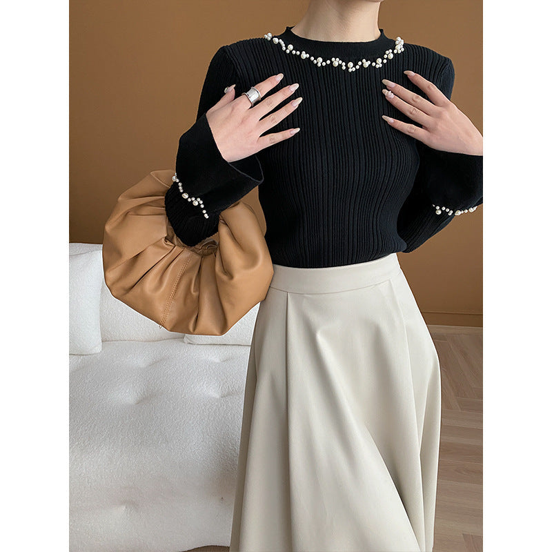 Damen Strickpullover mit Perlen-Details und langen Ärmeln Norvielle