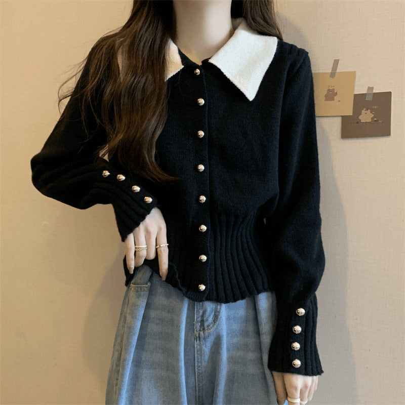 Damen Strickpullover Eleganter Kragen Knopfdetails Norvielle