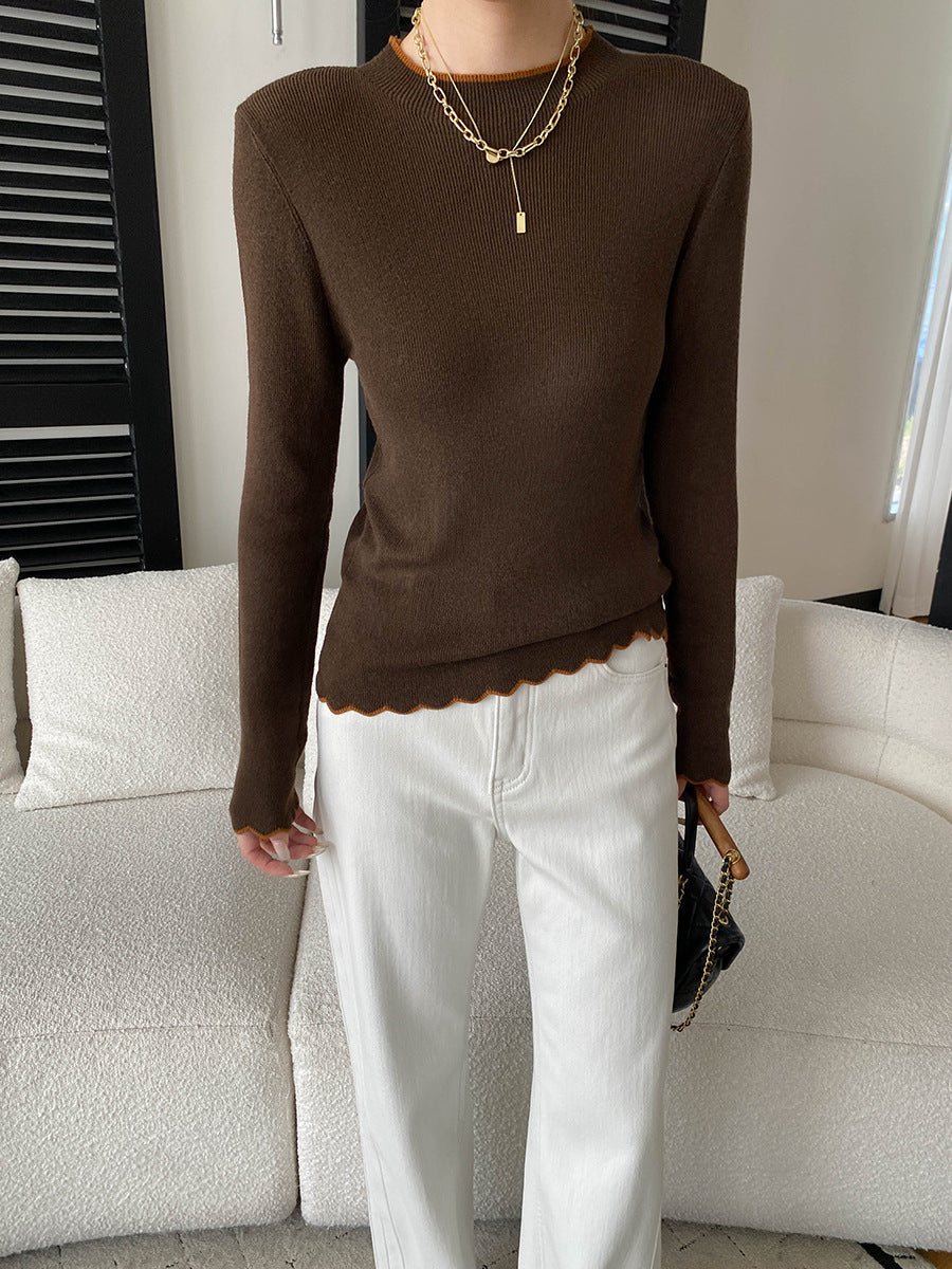 Damen Pullover Wellen-Saum Rippstruktur Norvielle