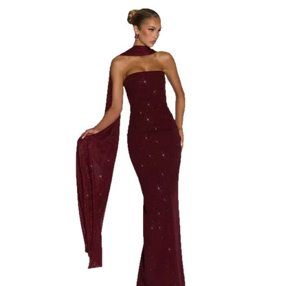 Damen Abendkleid Schulterfrei Pailletten Norvielle