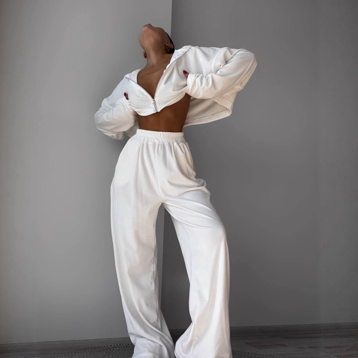 Damen Fleece-Loungewear-Set Hochkragen Weite Passform Norvielle