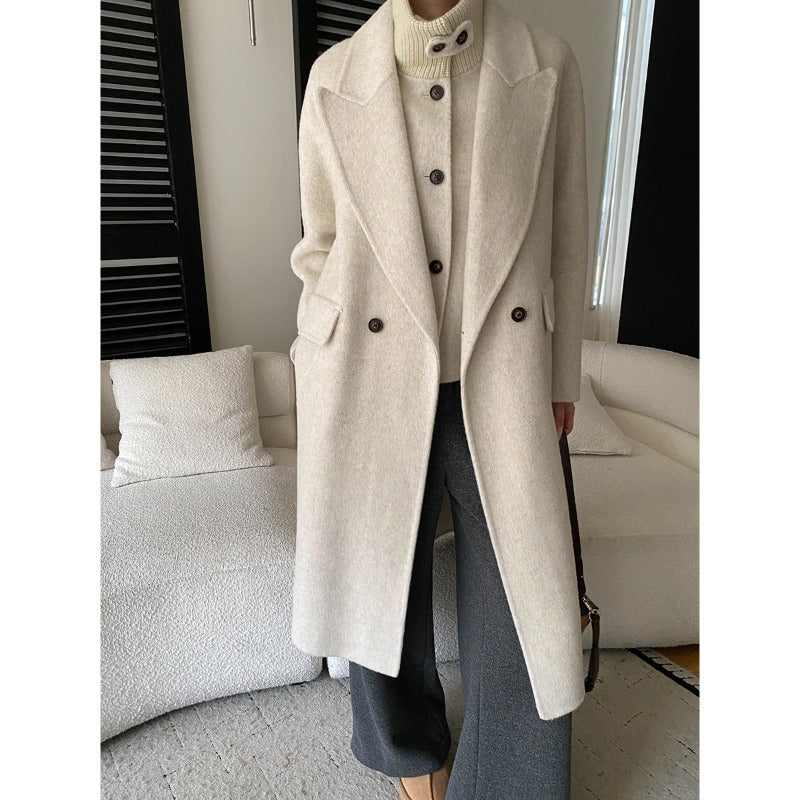 Damen Wollmantel Oversized Doppelter Knopfleiste
