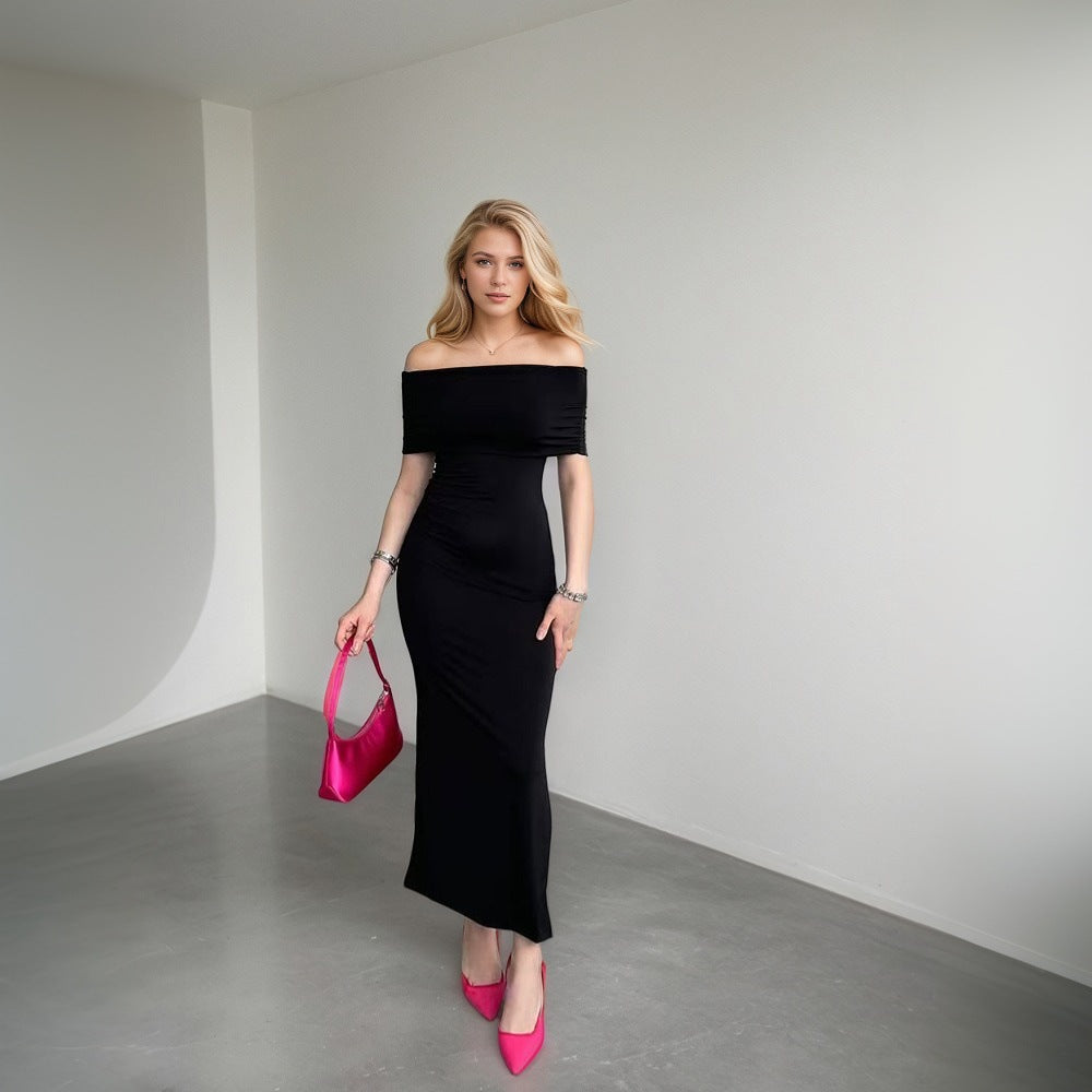 Damen Maxikleid Schulterfrei mit Schlitz