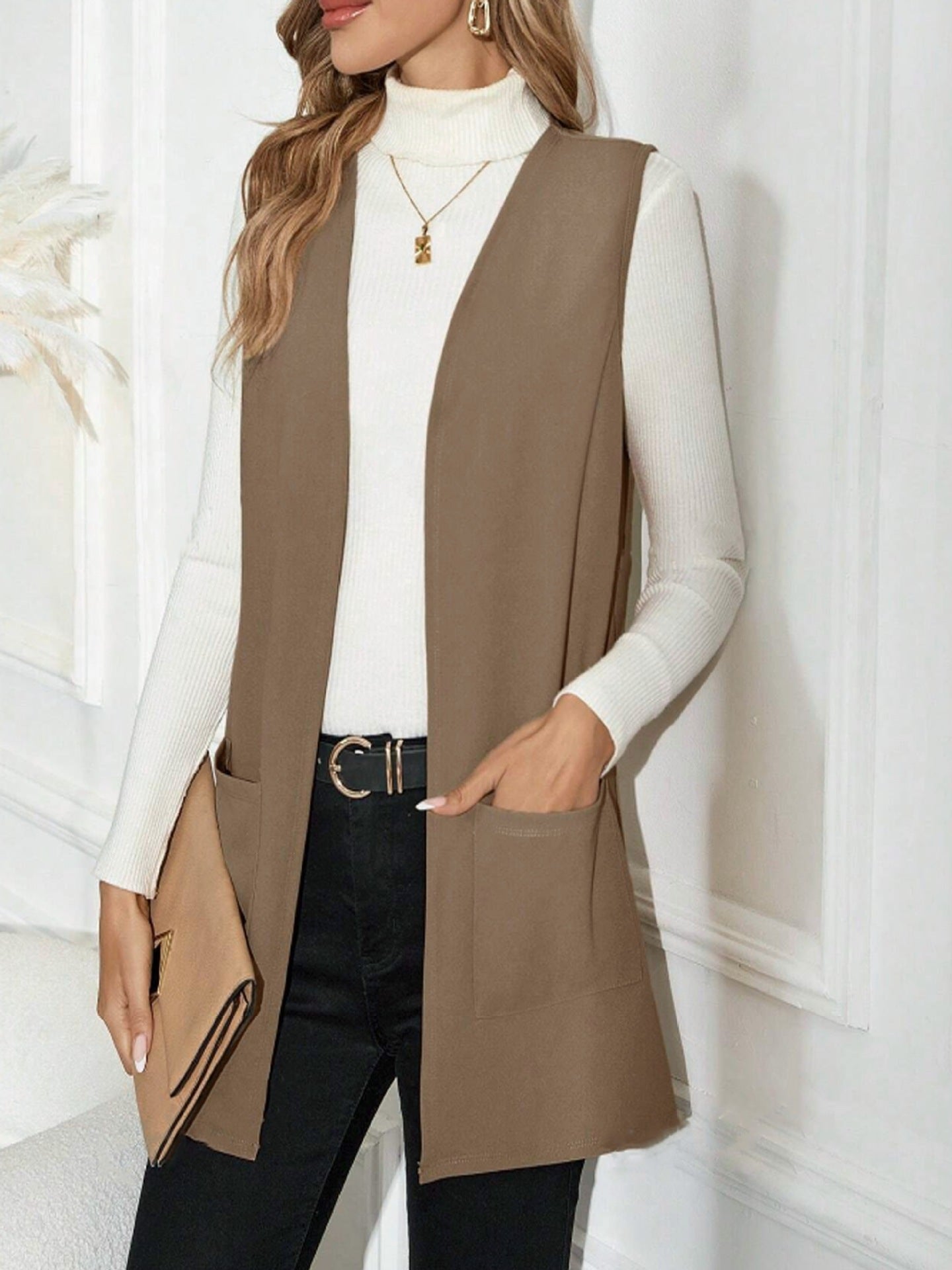 Damen Longline Wendeweste mit Taschen