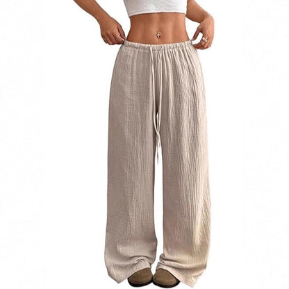 Damen Sommerhose Weite Luftige Baumwolle Kordelzug Beige