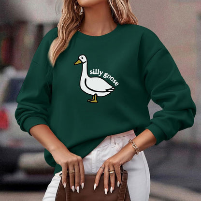 Damen Sweatshirt Entenmotiv Lässig Grün - Norvielle