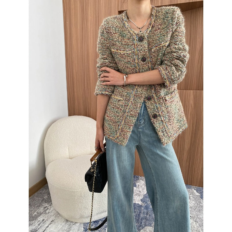 Damen Strickjacke Bunt Muster Knöpfe
