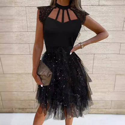 Damen Cocktailkleid Spitze Glitzernd Tüll Norvielle