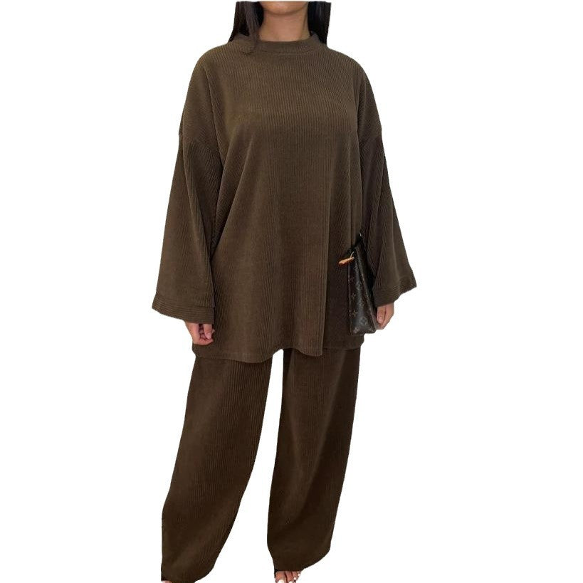Damen Lounge-Set Weiches Ripp-Material Weiter Schnitt Beige