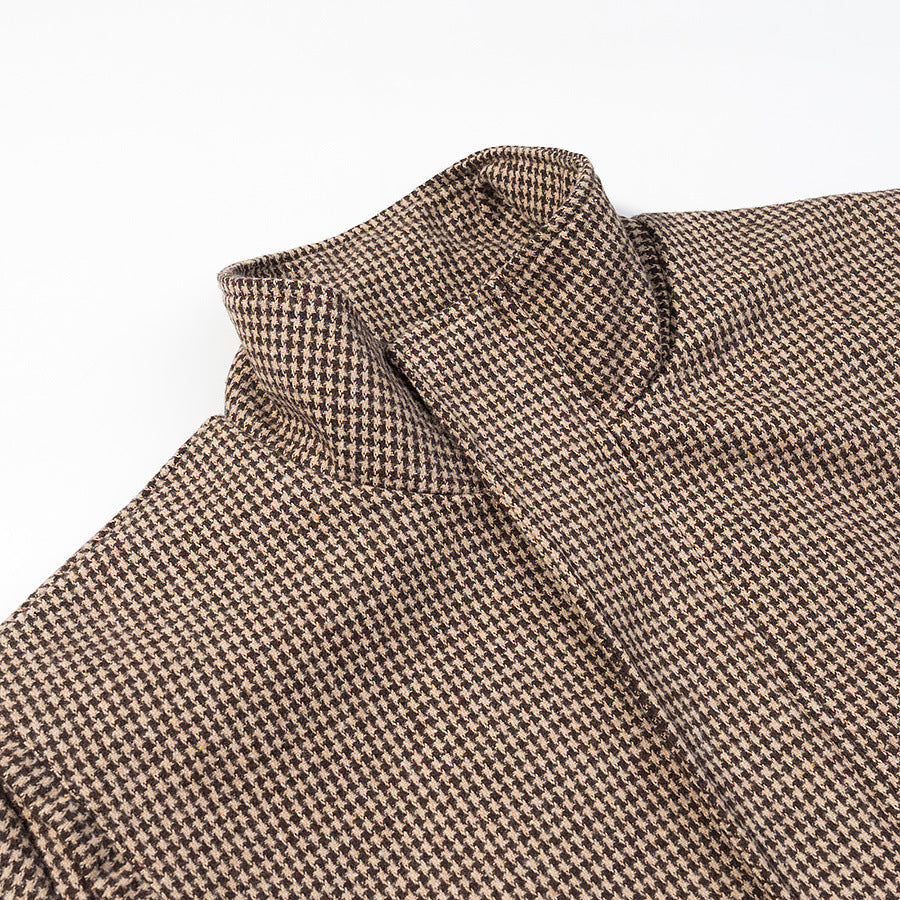 Damen Utility-Jacke Kariert Elastischer Bund Hochgeschlossener Kragen