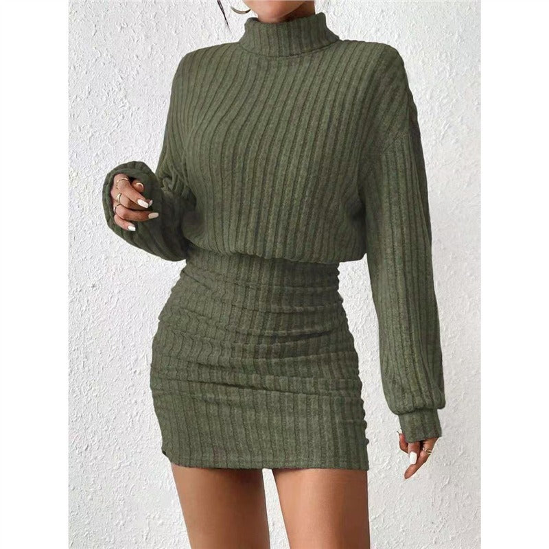 Damen Strickkleid Rollkragen Ärmel Norvielle