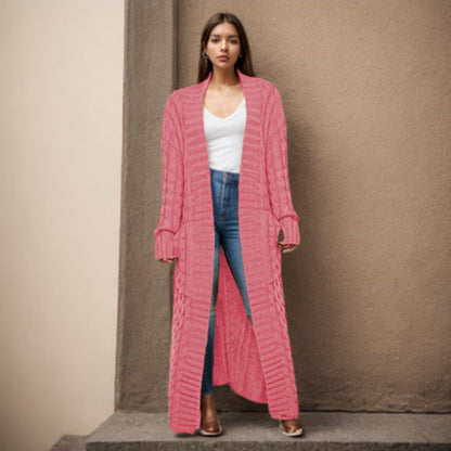 Damen Strickcardigan Lang Zopfmuster Norvielle