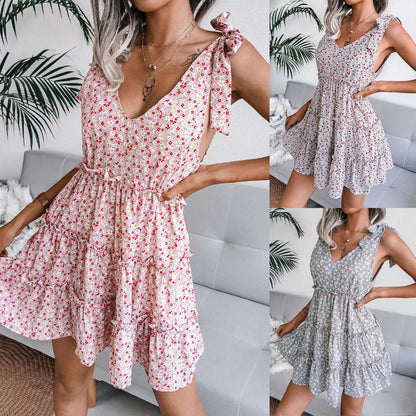 Damen V-Ausschnitt Sommerkleid mit Rüschendetails Leicht Norvielle - Norvielle