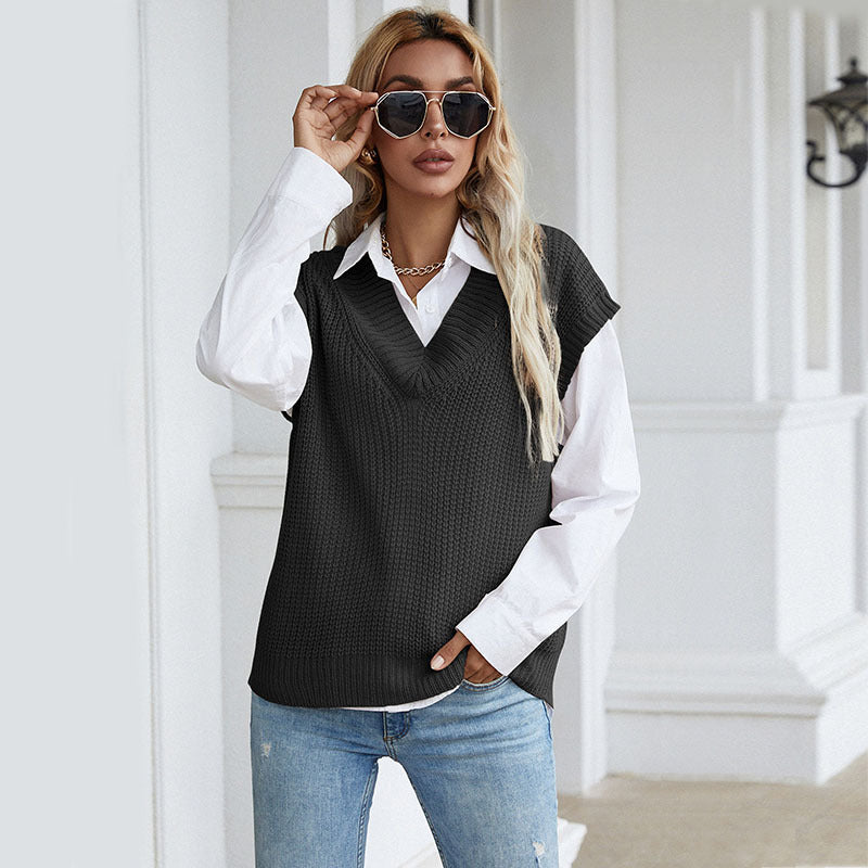 Damen Wickelstrickpullover V-Ausschnitt Voluminöse Ärmel Norvielle
