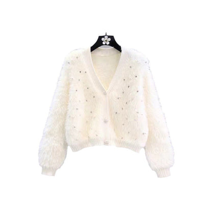 Damen Strickjacke Flauschig mit Glitzerdetails Modern