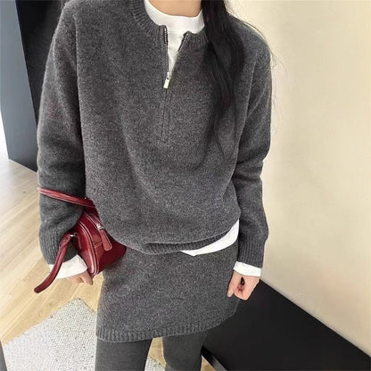 Damen Strickpullover-Kleid mit hohem Kragen und Reißverschluss - Norvielle