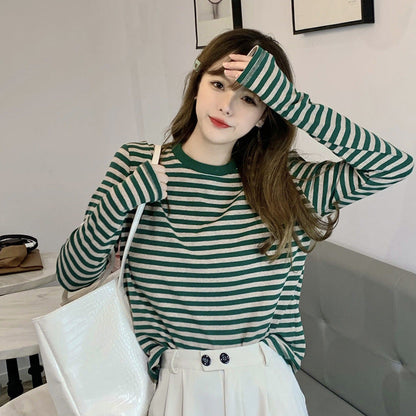 Damen Langarmshirt Streifenmuster Baumwolle Weiß - Norvielle